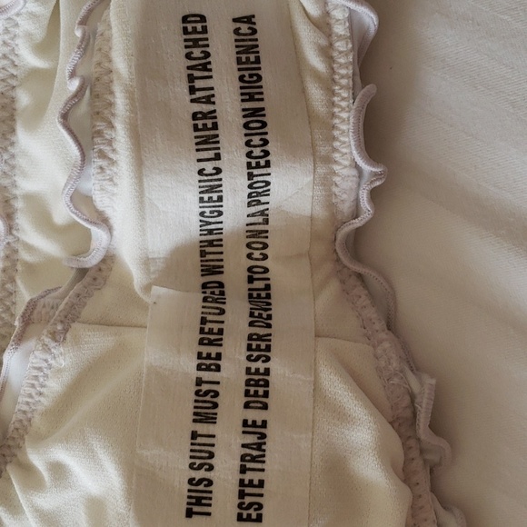 Shade & Shore™ White/Airy Green and Peach Wave Ruffle Cheeky Bikini Set Size M - Picture 6 of 12